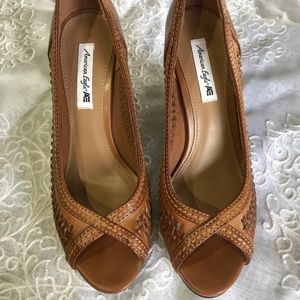 American Eagle Peep Toe brown heels size 7